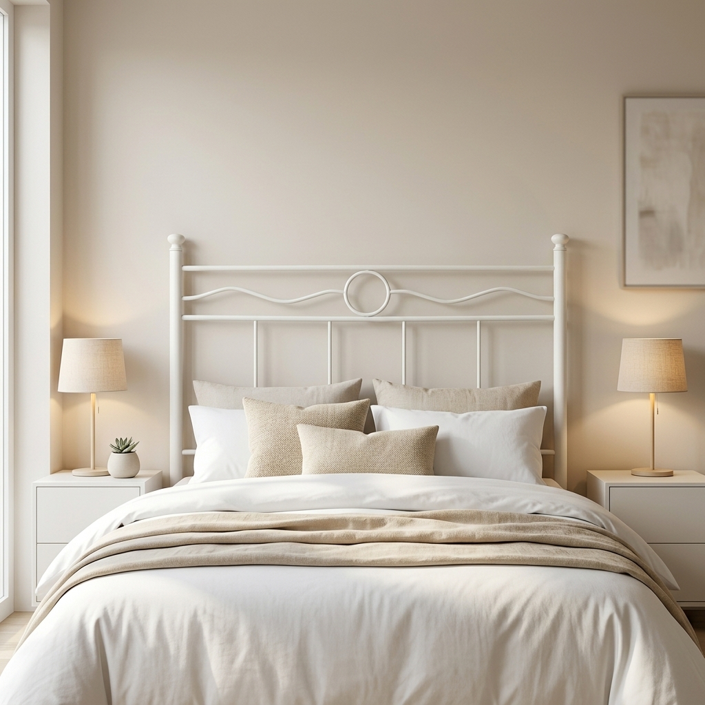 Cabecero de forja marfil de circulo abajo habitacion