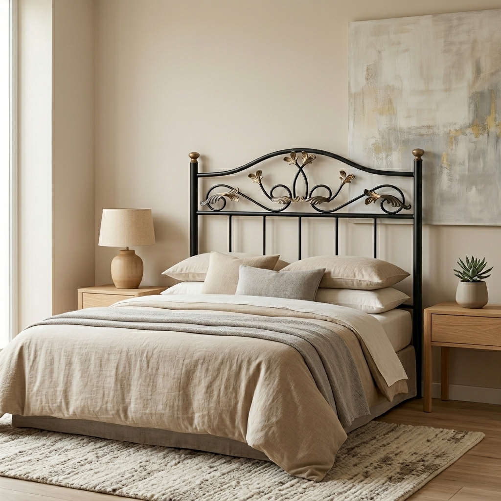 Cabecero de forja negro hojas habitacion